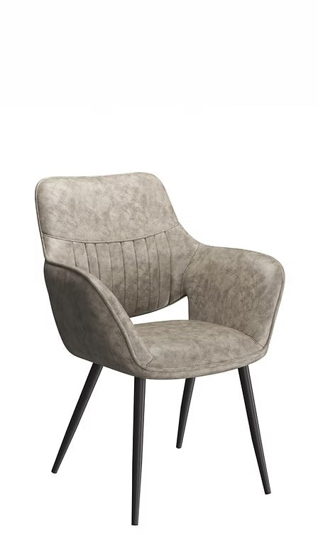 Orlévian 2-Piece Modern Armrest Dining Chair Set – Soft Mushroom PU with Black Steel Legs