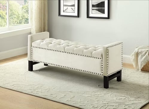 Dravien Velvet Storage Bench – Elegant Cream Lift Top Storage Bench for Bedroom, Living Room and Entryway