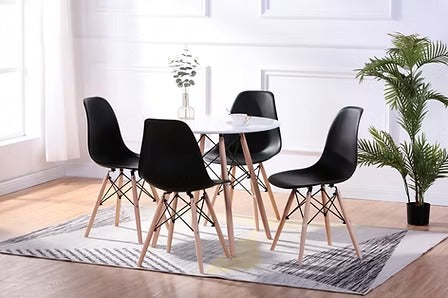 Bravion 5-Piece Dinette Set – Round Eiffel Table with Molded Polypropylene Chairs