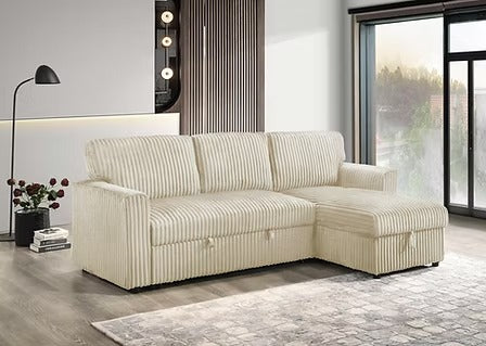 Lumivara Luxe Sofa Bed Sectional with Reversible Chaise, Lift-Up Storage & Soft-Touch Cream Fur Corduroy