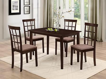 Rovenza 5-Piece Dinette Set – Espresso Dining Table with Fabric Cushion Chairs