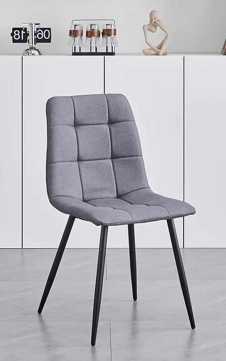 Montvire 4-Piece Modern Grey Fabric Dining Chair Set with Cross Stitching Design & Black Steel Legs