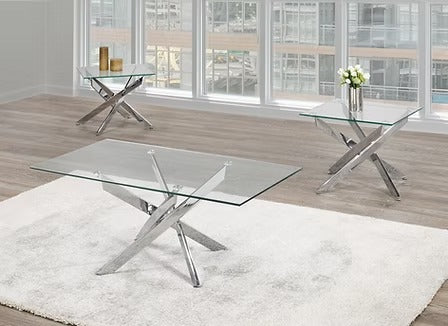 Yorvique 3 Piece Coffee Table Set – Modern Contemporary Glass Coffee Table with Stainless Steel Legs and Elegant Minimalist Design