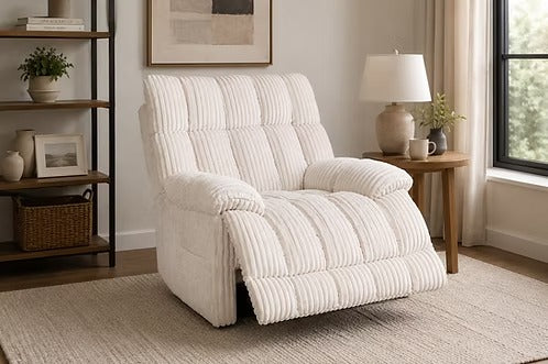 Morviano Dual Power Recliner Chair with Adjustable Lumbar Support, Manual Headrest Wings, Bluetooth Music System & Plush Cream Fabric Upholstery