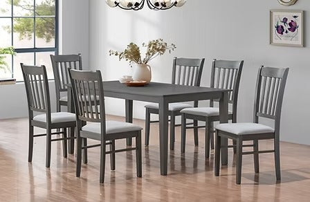 Valenza 7-Piece Dining Set – Antique Grey Contemporary Dining Table with Fabric Chairs