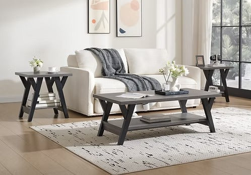 Lunvexis 3 Piece Coffee Table Set – Modern Wooden Top Coffee Table with Storage Shelf and Black Legs