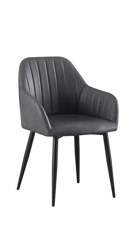 Zelviro 2-Piece Modern Accent Chair Set in Soft Grey PU with Vertical Channel Stitching, Integrated Armrests and Tapered Black Steel Legs