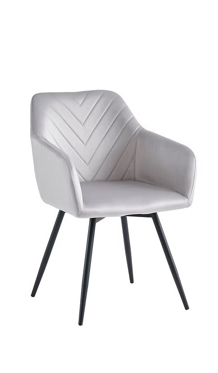 Luxevaro 2-Piece Modern Light Grey Velvet Armrest Dining Chair Set with Black Steel Legs