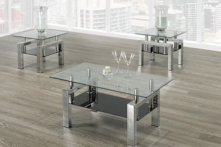 Mytravo 3 Piece Coffee Table Set – Modern Clear Tempered Glass Coffee Table with Black Bottom Glass and Chrome Legs