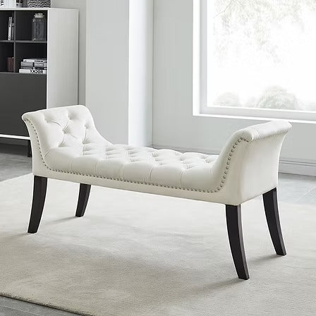 Trivello Velvet Accent Storage Bench – Luxury Cream Deep Tufted Bench with Nail Head Trim for Bedroom, Living Room and Entryway Seating