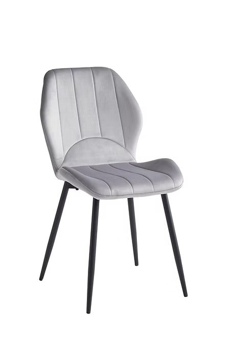 Élvare 6-Piece Modern Light Grey Velvet Dining Chair Set with Black Steel Legs