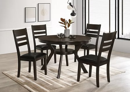 Brivano 5-Piece Dining Set – Espresso Table with Storage Shelf & Nailhead Chairs