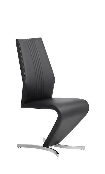 Gaverno 2-Piece Modern Z-Shape Black Faux Leather Dining Chair Set with Chrome Finish