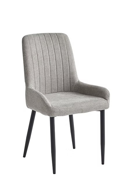 Valmere 2-Piece Modern Dining Chair Set in Grey/Beige Fabric with Black Steel Legs & Contemporary Finish