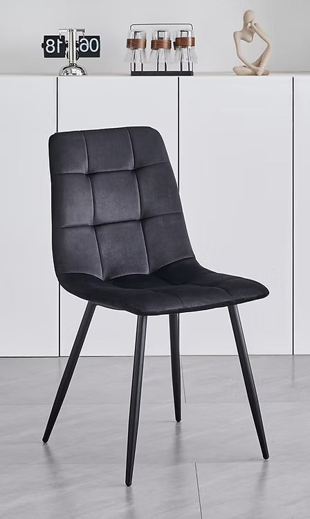 Montvire 4-Piece Modern Black Velvet Dining Chair Set with Cross Stitching Design & Black Steel Legs