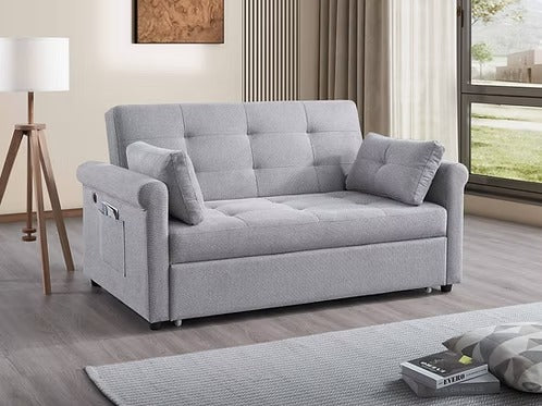Morquessa Convertible Sofa Bed Sectional – Adjustable Backrest Sleeper Sofa with USB &amp; USB-C Charging Station, Side Storage Pocket and Cloud Grey Fabric Upholstery