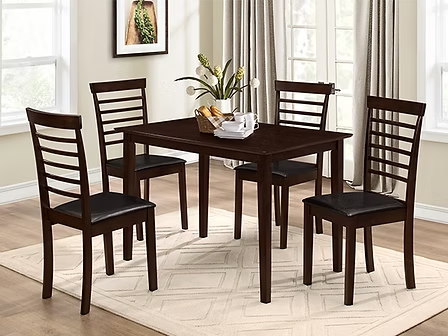 Elvaro 5-Piece Dinette Set – Espresso Table with Black Cushion Chairs