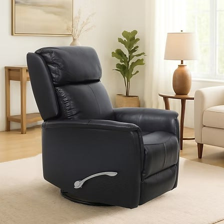 Zyrello Recliner Chair in Soft Blackberry Leather Match with Side-Mounted Steel Pull Handle &amp; Glider Rocking Mechanism
