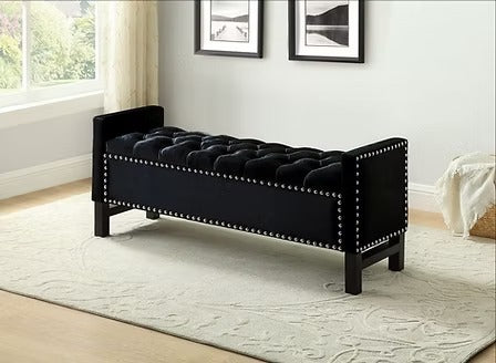 Dravien Velvet Storage Bench – Elegant Black Lift Top Storage Bench for Bedroom, Living Room and Entryway
