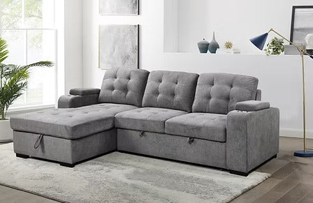 Zenviel Sofa Bed Sectional – Left Hand Facing Chaise with Lift-Up Storage, Cup Holders And Sleeper Function