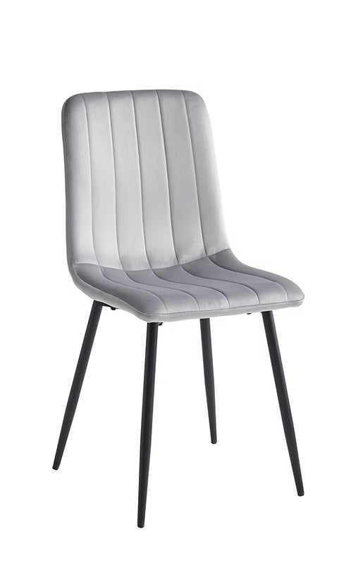 Noirvelle 6-Piece Modern Dining Chair Set in Light Grey Velvet with Black Steel Legs, Contemporary Minimalist Design