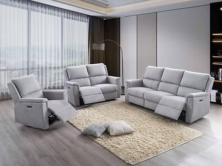Orvantis 3-Piece Power Recliner Set with Soft-Touch Grey Fabric, USB Ports &amp; Dual Power Recliners