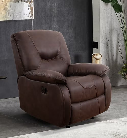 Zorvian Recliner Chair in Brown Elephant Skin Fabric with Glider Rocking Mechanism &amp; Zero Wallhugger Design