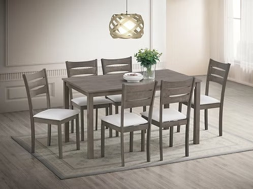 Mirello 7-Piece Dining Set – Antique Grey Modern Finish Ladder Back Chairs