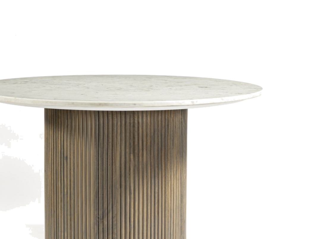 Avendor Round Dining Table – Marble Top with Fluted Solid Mango Wood Pedestal
