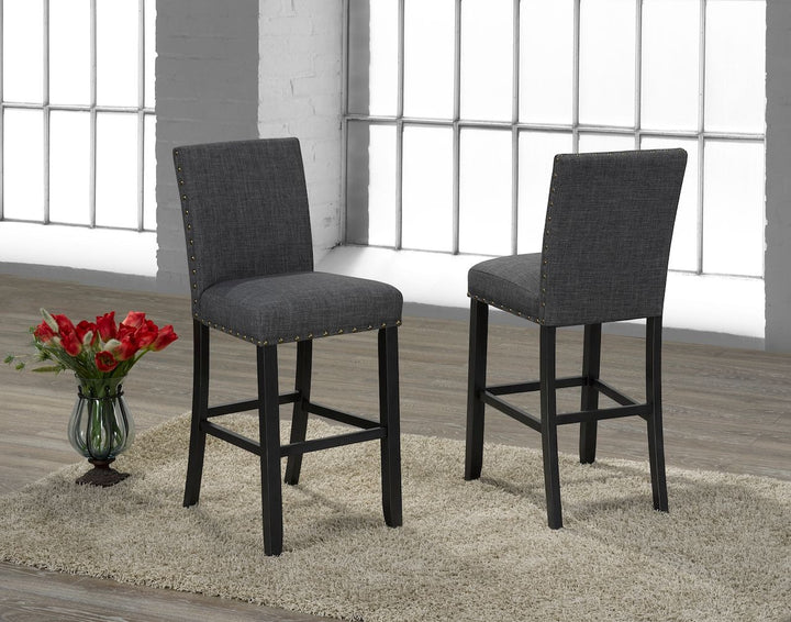 Taviano 2-Piece Upholstered Bar Stool Set – Solid Rubberwood with Nailhead Trim