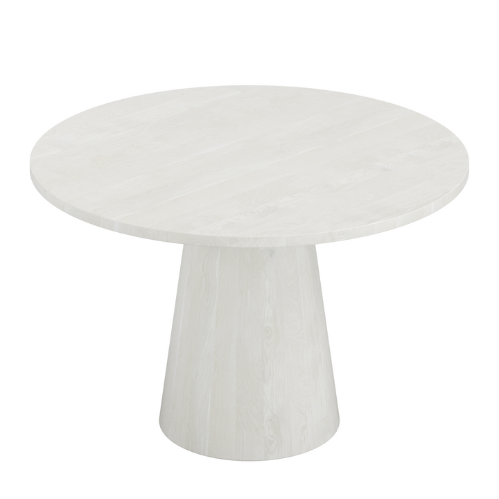 Rovano Round Solid Mango Wood Dining Table with Sculptural Pedestal Base | Handcrafted Modern Design