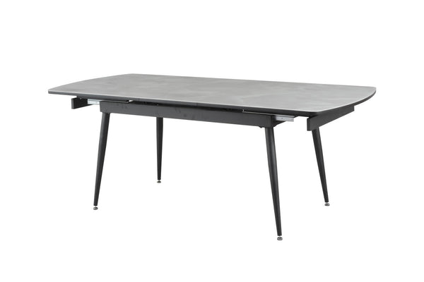 Elvora Dining Table – Modern Extendable Grey Top Dining Table with Black Metal Legs
