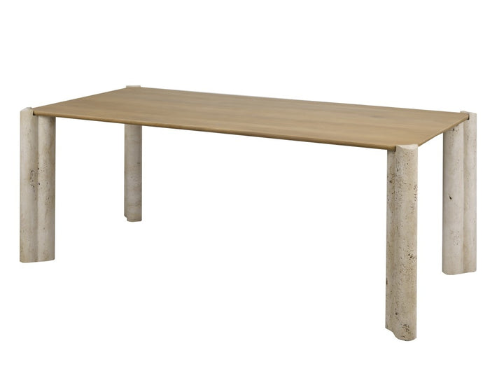 Arvelle Solid Mango Wood Dining Table with Travertine Stone Legs | Luxury Modern Organic Design