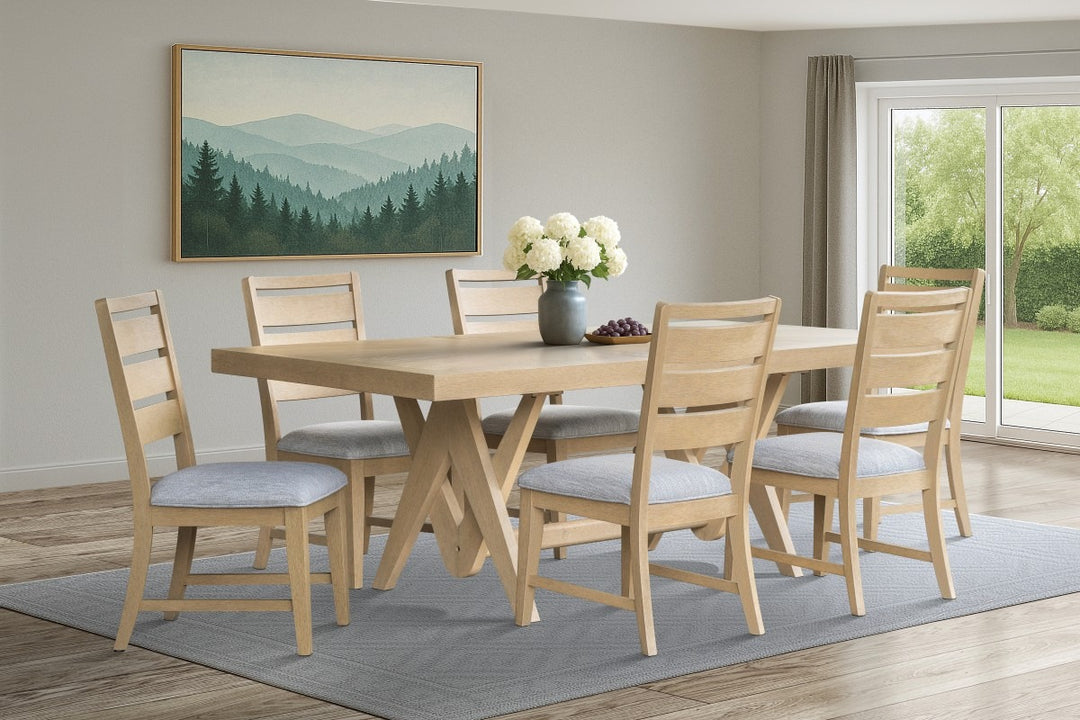 Briarwood 7-Piece Extendable Dining Set with Solid Wood Table & 6 Upholstered Chairs – Natural