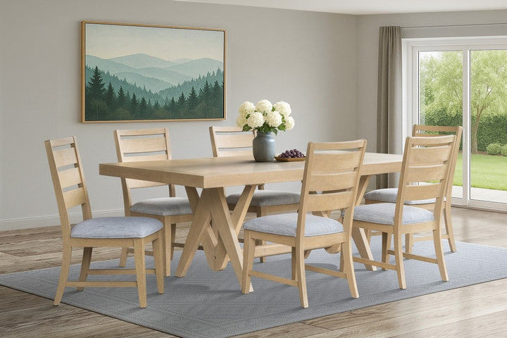 Briarwood 7-Piece Extendable Dining Set with Solid Wood Table & 6 Upholstered Chairs – Natural
