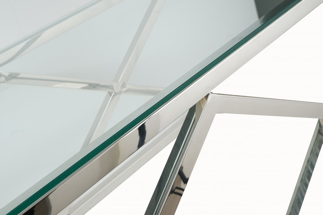 Valmont Modern Glass Coffee Table with 8mm Tempered Glass Top, Stainless Steel Legs & Open Cross Base Design for Contemporary Living Rooms