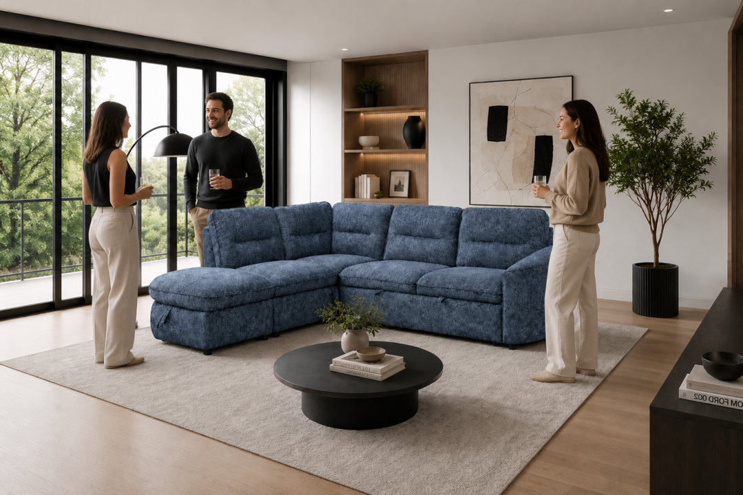 Brookhaven Sectional Sleeper Sofa Bed with Pull-Out Bed, Hidden Storage and Premium Velvet Upholstery