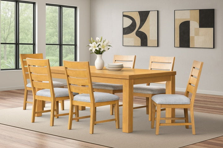 Westbrook 7-Piece Extendable Dining Set with Solid Wood Table & 6 Upholstered Chairs – Natural