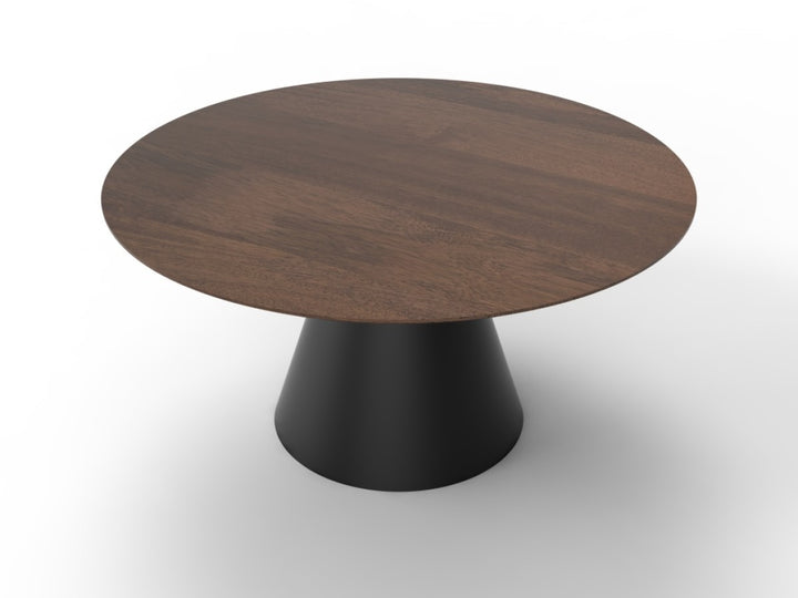 Zarelli Luxury Solid Mango Wood Round Dining Table with Black Sculptural Metal Pedestal Base | Contemporary Elegance