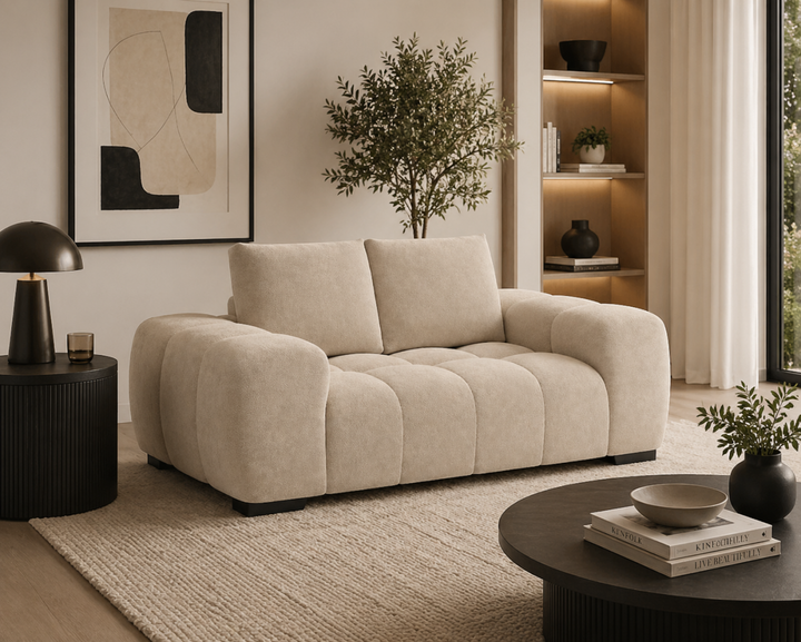 Stonebrook Beige Love Seat – Premium Polyester Upholstery with Plush Cushioning, Deep Seating And Contemporary Design for Modern Living Room