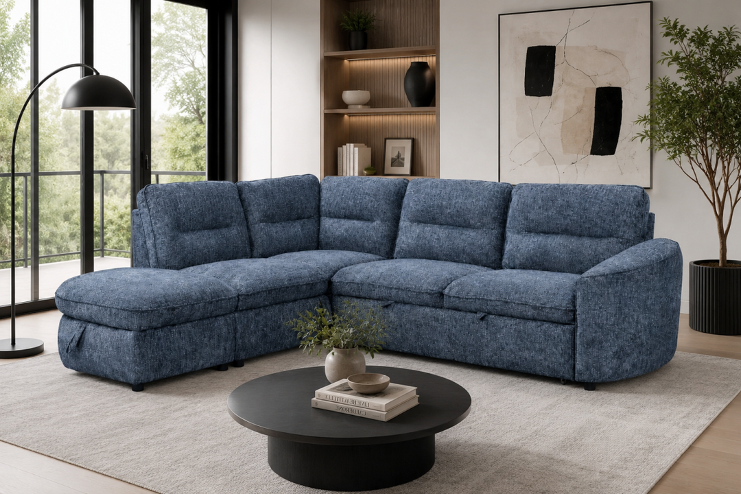 Brookhaven Sectional Sleeper Sofa Bed with Pull-Out Bed, Hidden Storage and Premium Velvet Upholstery