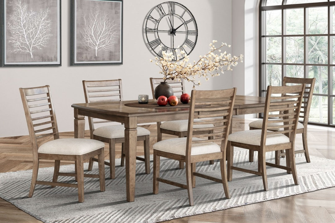 Delvora 7-Piece Luxury Solid Wood Extension Dining Table Set with 6 Upholstered Memory Foam Chairs