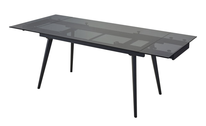 Lumora Extendable Glass Dining Table with Black Metal Frame | Modern 6–8 Seater Convertible Dining Table Design