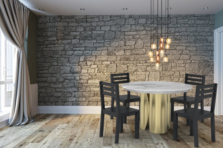 Alvona Luxury Round Marble Dining Table with Gold Metal Sculptural Base | Modern Elegant Design