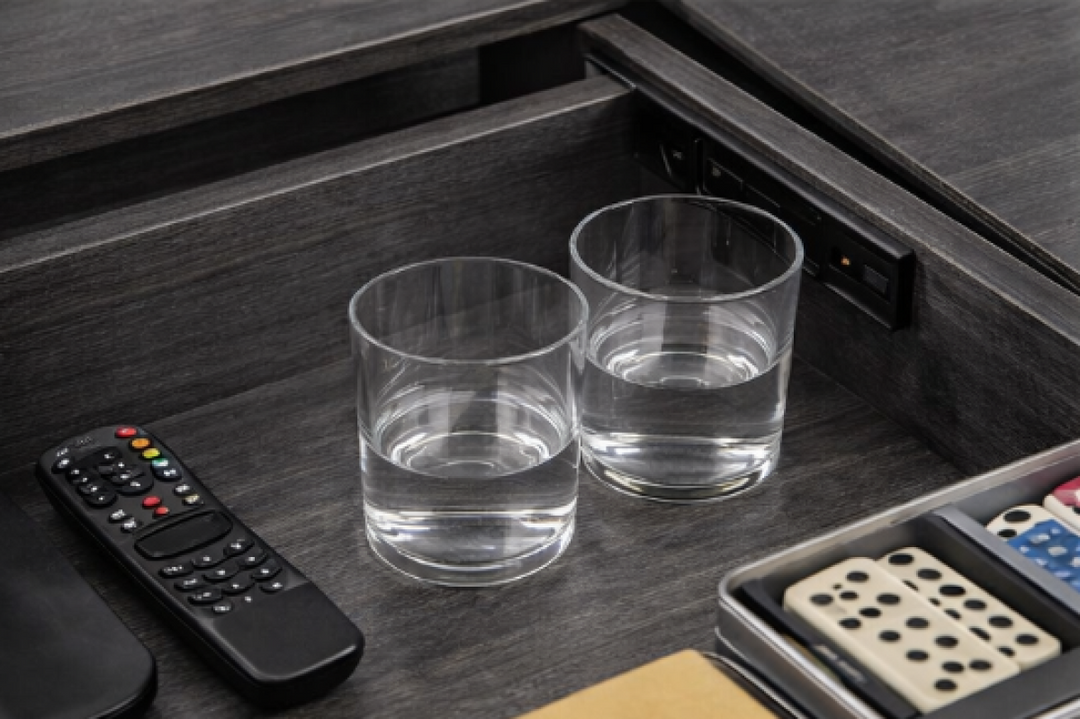 Casa Royale Modern Coffee Table with Tempered Glass Frame, Wood-Look Top & Built-In Storage Compartments for Contemporary Living Rooms