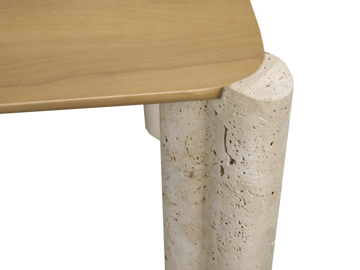 Arvelle Solid Mango Wood Dining Table with Travertine Stone Legs | Luxury Modern Organic Design