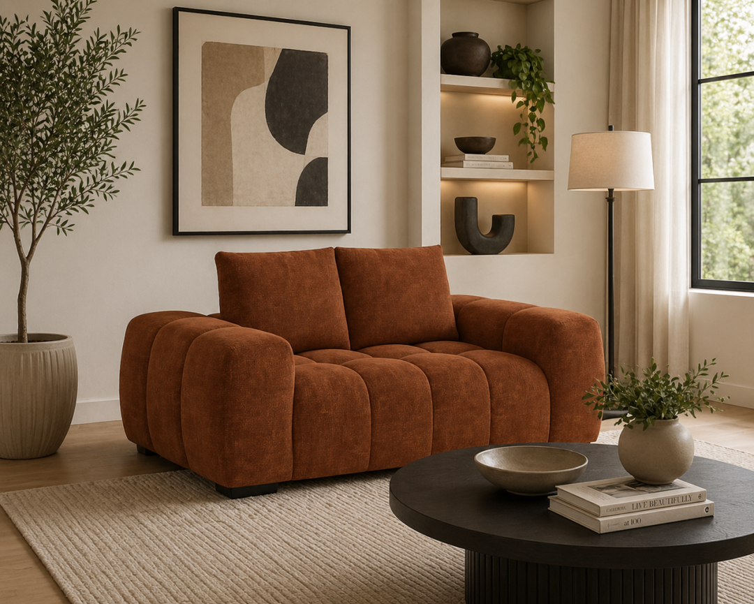 Stonebrook Rust Love Seat – Premium Polyester Upholstery with Plush Cushioning, Deep Seating And Contemporary Design for Modern Living Room