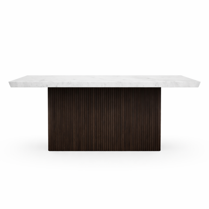 Cedarwood Modern Dining Table – Fluted Mango Wood Base & Marble Top Luxury Style
