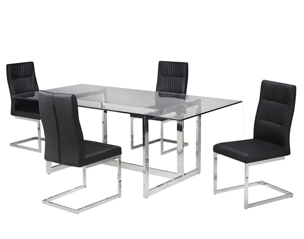 Orynth 5-Piece Dining Set – Contemporary Tempered Glass Table with Metal Frame Chairs