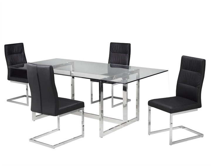 Orynth 5-Piece Dining Set – Contemporary Tempered Glass Table with Metal Frame Chairs